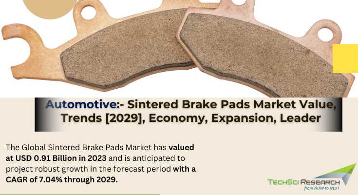 Global Sintered Brake Pads Market stood at USD 0.91 Billion in 2023 and is expected to grow with a CAGR of 7.04% in the forecast 2025-2029. 