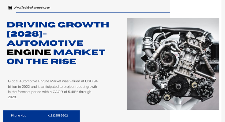 Global Automotive Engine Market stood at USD 94 billion in 2022 and is anticipated to grow with a CAGR of 5.48% in 2024-2028.