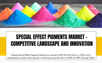 Global Special Effect Pigments Market stood at USD 956.28 million in 2022 & will grow with a CAGR of 4.89% in the forecast 2023-2028.