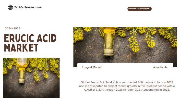 Global Erucic Acid Market stood at 260 thousand tons in 2022 & will grow with a CAGR of 3.81% by 2028 to reach 322 thousand tons in 2028.