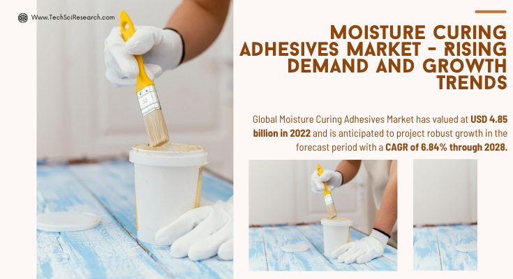 Global Moisture Curing Adhesives Market has valued at USD 4.85 billion in 2022 & will grow in the forecast with a CAGR of 6.84% by 2028.