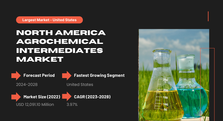 The North America Agrochemical Intermediates Market: USD 12,091.10M in 2022, expected to grow at 3.97% CAGR.